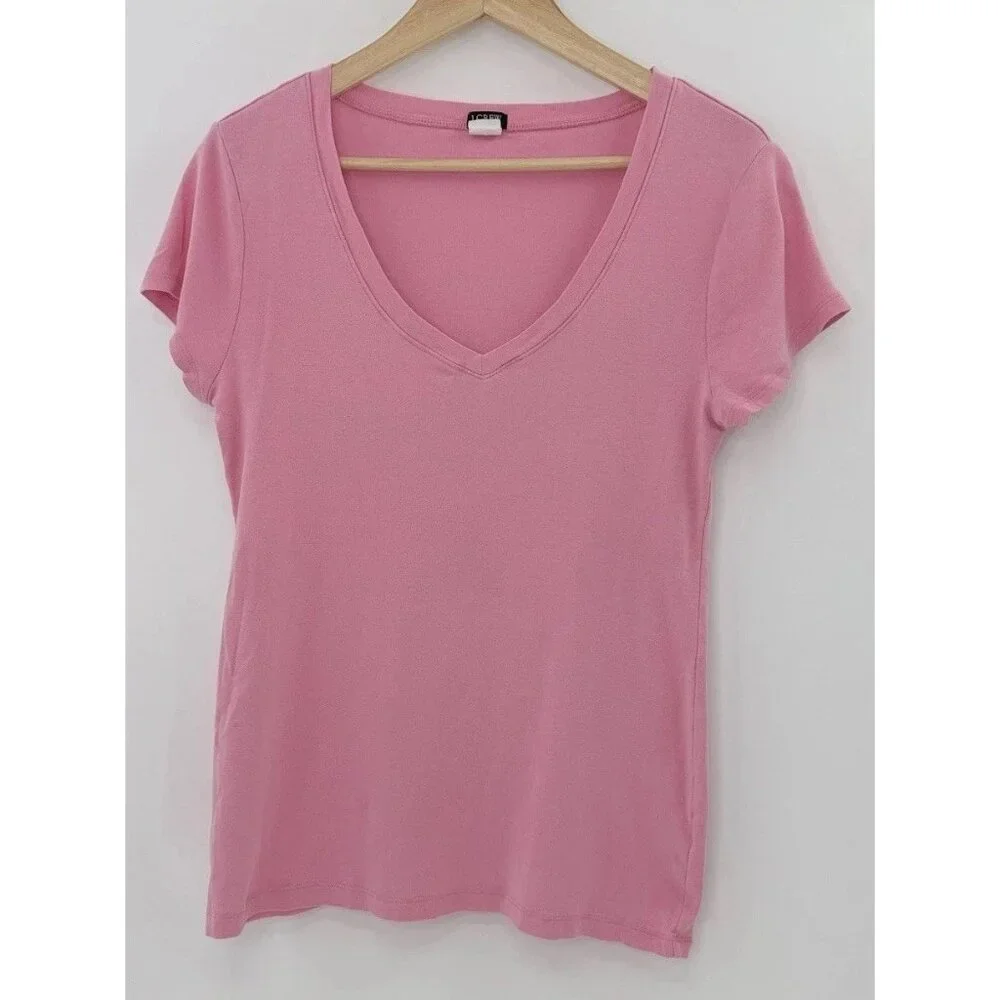 J.Crew Factory‎ Women’s Pink Lightweight V-Neck Pink T-Shirt Size Large See Pics